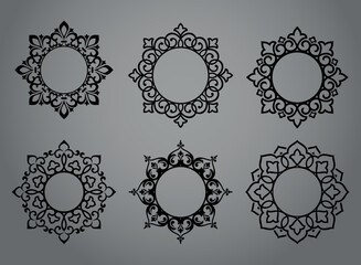 Obraz premium Set of decorative frames Elegant vector element for design in Eastern style, place for text. Floral black and gray borders. Lace illustration for invitations and greeting cards