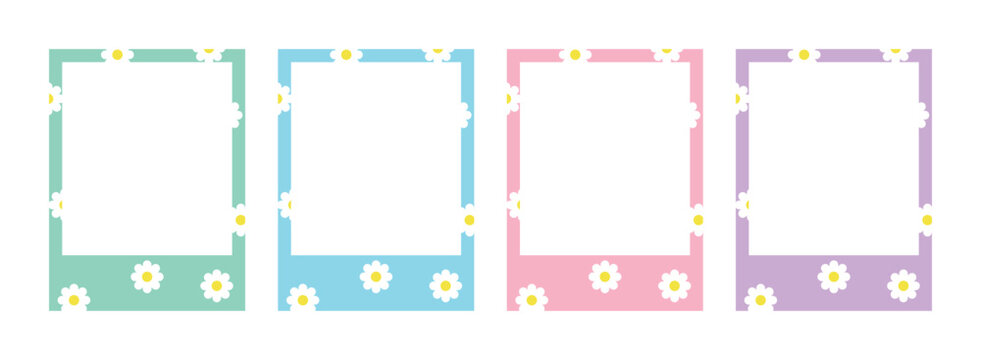A cute style photo frame set with a colorful background and a daisy flower pattern combination.