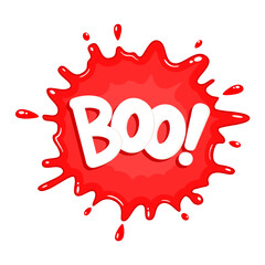 Hand drawn Boo bloody lettering. Vector isolated text. Dripping blood. Halloween concept, ink splatter illustration.