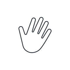 Open hand five fingers.  Vector linear icon isolated on white background.