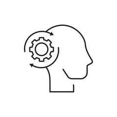 Human head with gear and circular arrow. Adaptation, processing idea icon concept isolated on white background.