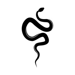 Black silhouette snake. Isolated reptile symbol, wildlife icon snake on white background. Nature vector illustration.