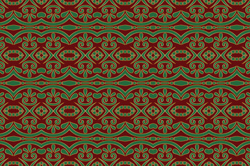 Colorful background, vintage cover design. Geometric ethnic pattern with gold outline, boho style. Tribal handmade ornamental themes of East, Asia, India, Mexico, Aztecs, Peru.