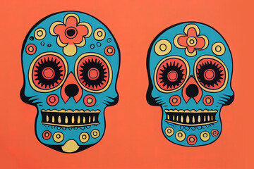 Calavera, Mexican sugar skull makeup and flowers for dia de los Muertos (Day of the Dead).