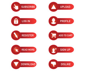 Obraz premium vector icons for subscribe, upload, log in, profile, add to cart, register, sign up, read more, dislike, download