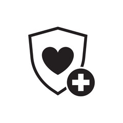 Shield and heart rate icon isolated on white background. Health protection concept. Health care. Logo design template element.