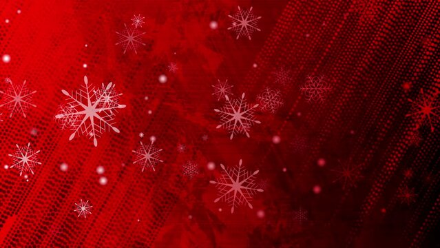 Abstract grunge red Christmas background with snowflakes. Seamless looping winter motion design. Video animation Ultra HD 4K 3840x2160
