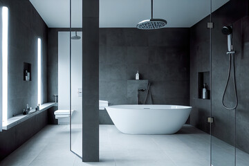 Naklejka na ściany i meble Luxury bathroom with bathtub and shower as interior design