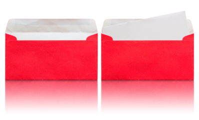 open red envelope with blank letter isolated with reflect floor