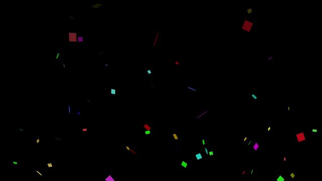 Animation of falling confetti effect on black background. Falling Colorful Confetti Particles with QuickTime Alpha Channel