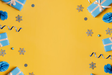 Christmas greeting card mock up in trendy yellow blue Ukrainian colors