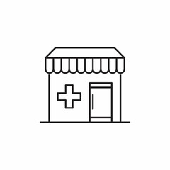 Pharmacy building line icon. Hospital, clinic, medical station. Medicine concept.