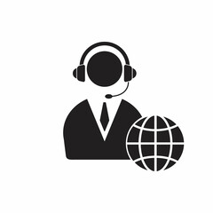 Interpreter line icon. Character in headset with globe. Translation concept. Can be used for topics like global communication, occupation, booth interpretation