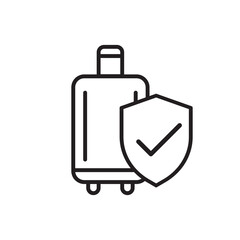 Protection of baggage line icon. Suitcase with shield on white background. Airport safety concept