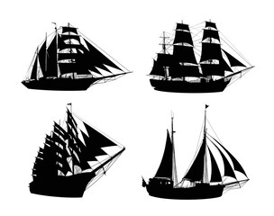 The set silhouettes of a large sailing ships.  © designer_an