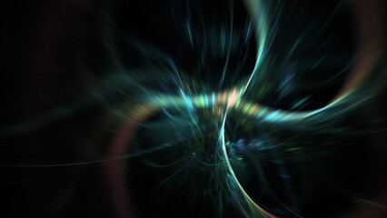 Abstract blue lights. Fantastic space background. Digital fractal art. 3d rendering.