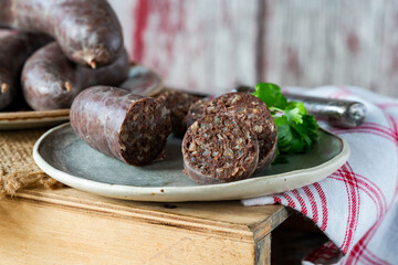 Traditional Polish black pudding with buckwheat groats