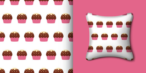 Cupcake seamless pattern with pillow. Vector illustration