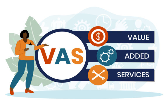 VAS - Value Added Services acronym. business concept background. vector illustration concept with keywords and icons. lettering illustration with icons for web banner, flyer, landing pag