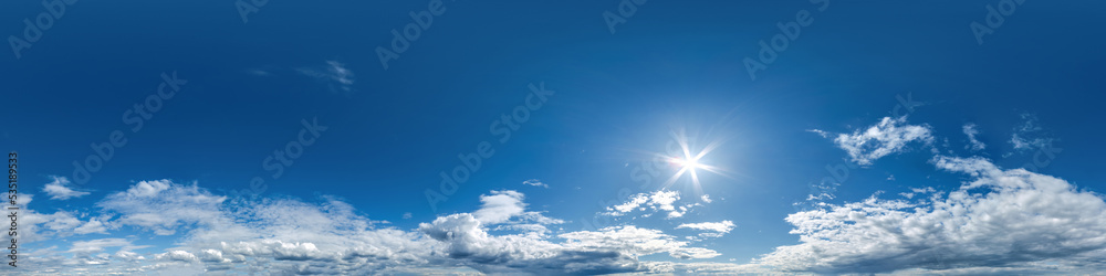 Wall mural blue sky with beautiful clouds as seamless hdri 360 panorama view with zenith for use in 3d graphics