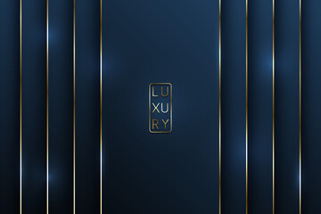 Vector dark blue luxury background for vip invitation card or flyer. Golden line edges with light flares. Premium design banner