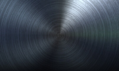 Metal background with dark realistic circular brushed texture. Heavy industrial design. Technology backdrop