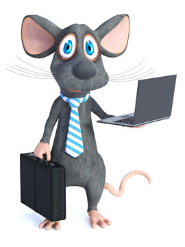 3D rendering of a cartoon mouse businessman.