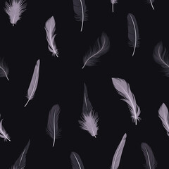 Seamless mystical pattern with feathers on a dark background - 535191723