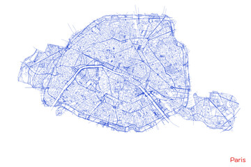 Paris city map with roads and streets, France. Vector outline illustration.