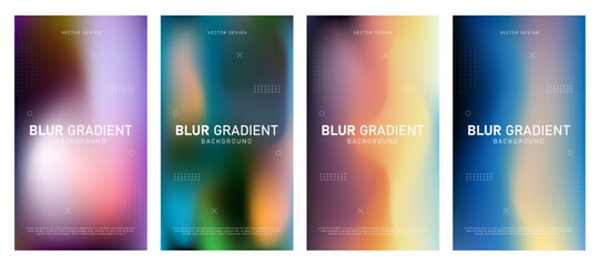 Abstract gradient fluid liquid cover template. Set of modern poster with vibrant graphic color, hologram, dot pattern. Minimal style design for flyer brochure, background, wallpaper, banner.