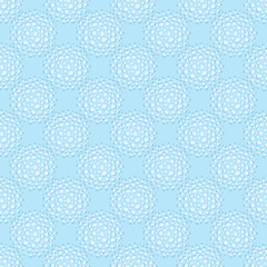 Winter blue roses or snowflakes. Abstract seamless pattern. Doodle circles in regular grid. Hand drawn elements background for wallpaper, wrapping, fabric or cards.