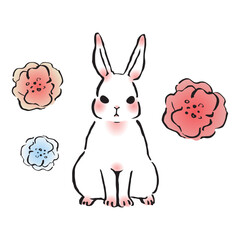 ウサギと花