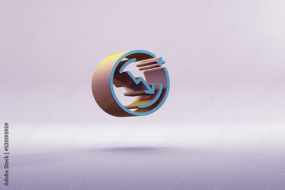 Aufkleber beautiful illustration blue coin arrow down symbol icons on a bright pink background. 3d rendering i