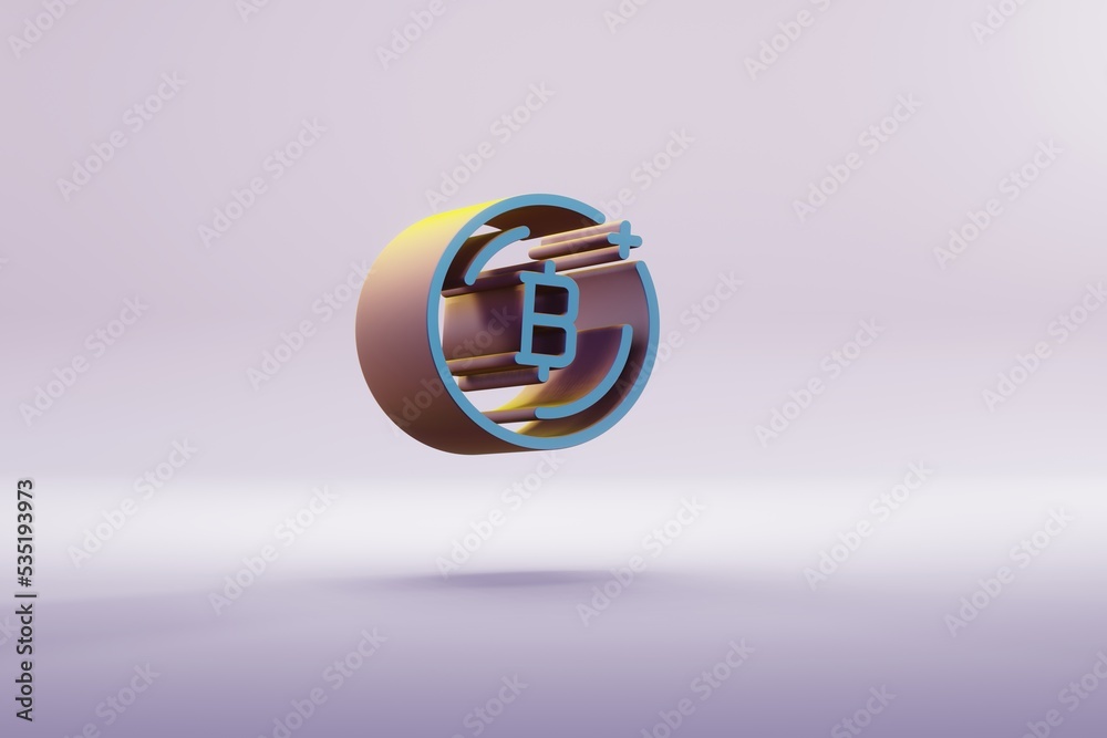 Aufkleber beautiful illustration blue bitcoin symbol icons on a bright pink background. 3d rendering illustrat