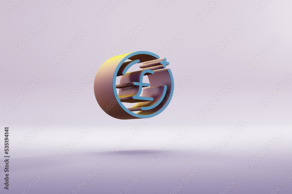 Poster beautiful illustration blue pound coin symbol icons on a bright pink background. 3d rendering illust