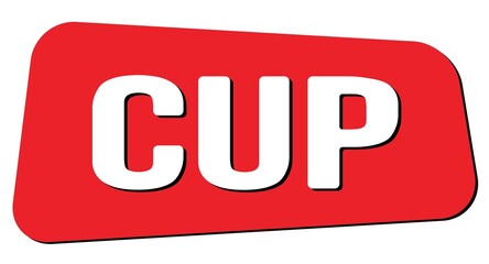 CUP text on red trapeze stamp sign.