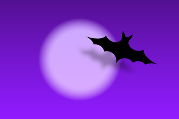 Scary Halloween Backgrond. Bat silhouette on the full moon backdrop