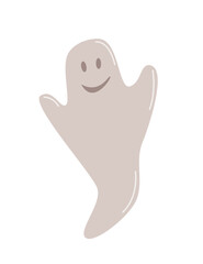 Halloween ghost, funny horror story character, vector illustration isolated on white.