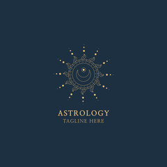 Astrology logo design template. Geometric logo design with celestial line art. Vector illustration.