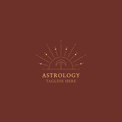 Astrology logo design template. Geometric logo design with celestial line art. Vector illustration.