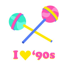 Bright sucking candies on a stick. Nostalgia  90s, 80s. Neon and acid retro wave. Lolly pop
