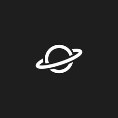 Simple minimal Saturn planet icon design. White Saturn isolated on dark background vector illustration. Minimal planet logo.