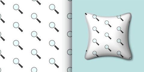 Magnifying glass seamless pattern with pillow. Vector illustration