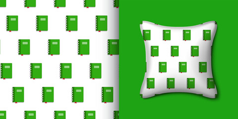 Notebook seamless pattern with pillow. Vector illustration
