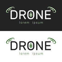 Drone logotype for agriculture, flat design logo template, vector illustration. Set of drone logo isolated on white and black background