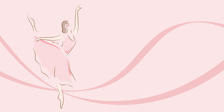 Ballerina in pink ballet tutu and pointe isolated on pink background. Dancer in beautiful pose. Ballet.	