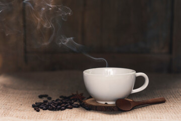 white hot coffee mug and smoke