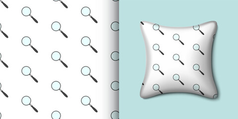 Magnifying glass seamless pattern with pillow. Vector illustration