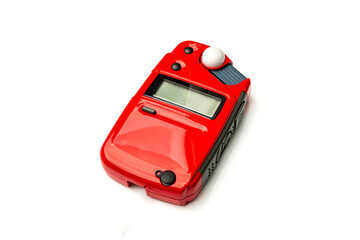 photography flash and exposure meter on white background