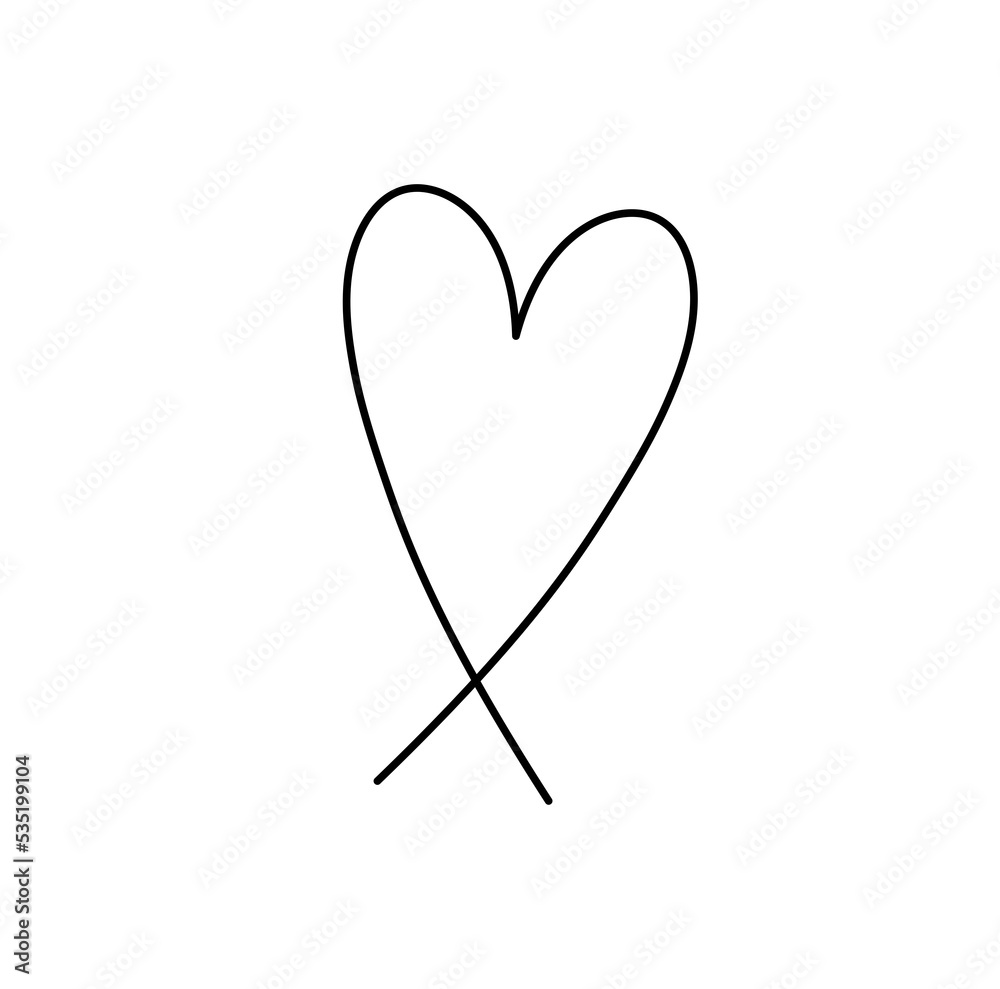 Wall mural vector isolated simple simplest doodle heart symbol of two intersecting lines colorless black and wh